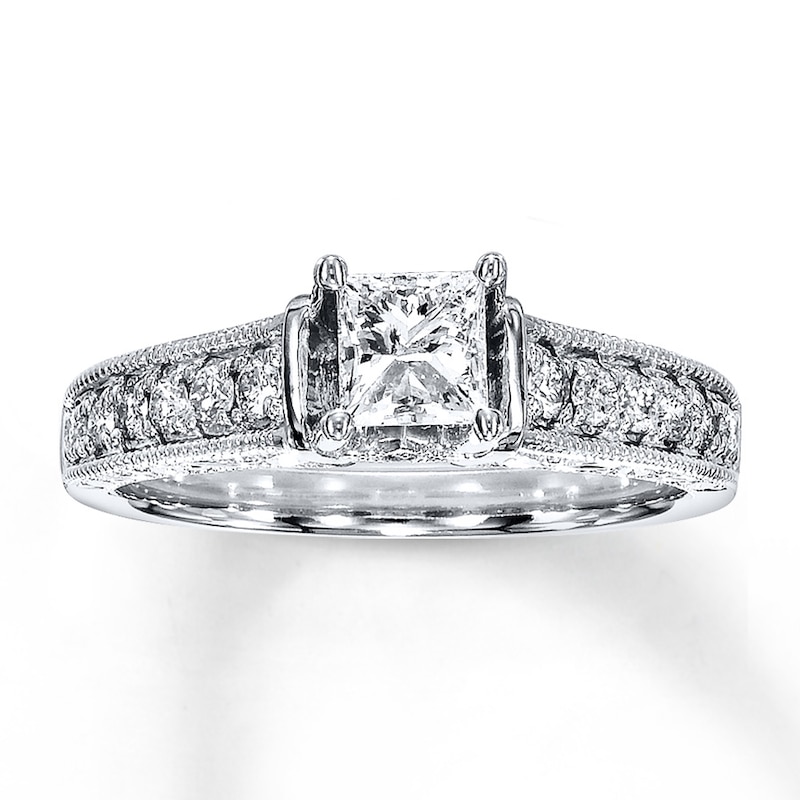 Main Image 1 of Previously Owned Diamond Engagement Ring 3/4 ct tw Princess & Round-cut 14K White Gold
