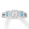 Previously Owned Aquamarine Engagement Ring 5/8 ct tw Princess & Round-cut Diamonds 14K White Gold