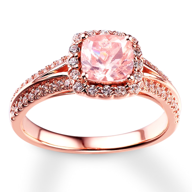 Main Image 4 of Previously Owned Morganite Engagement Ring 3/8 ct tw Round-cut Diamonds 14K Rose Gold