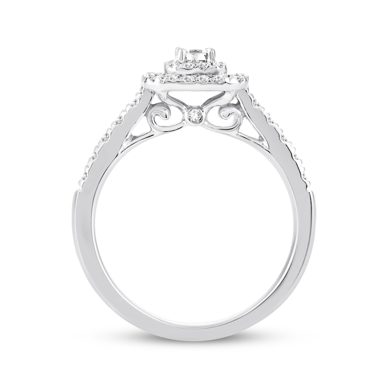 Main Image 2 of Previously Owned Diamond Engagement Ring 1/2 ct tw Emerald & Round-cut 14K White Gold