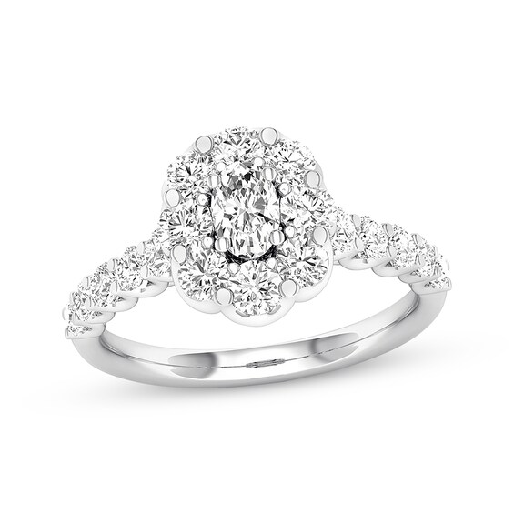 Previously Owned Diamond Engagement Ring 1-1/4 ct tw Oval & Round-cut 14K White Gold