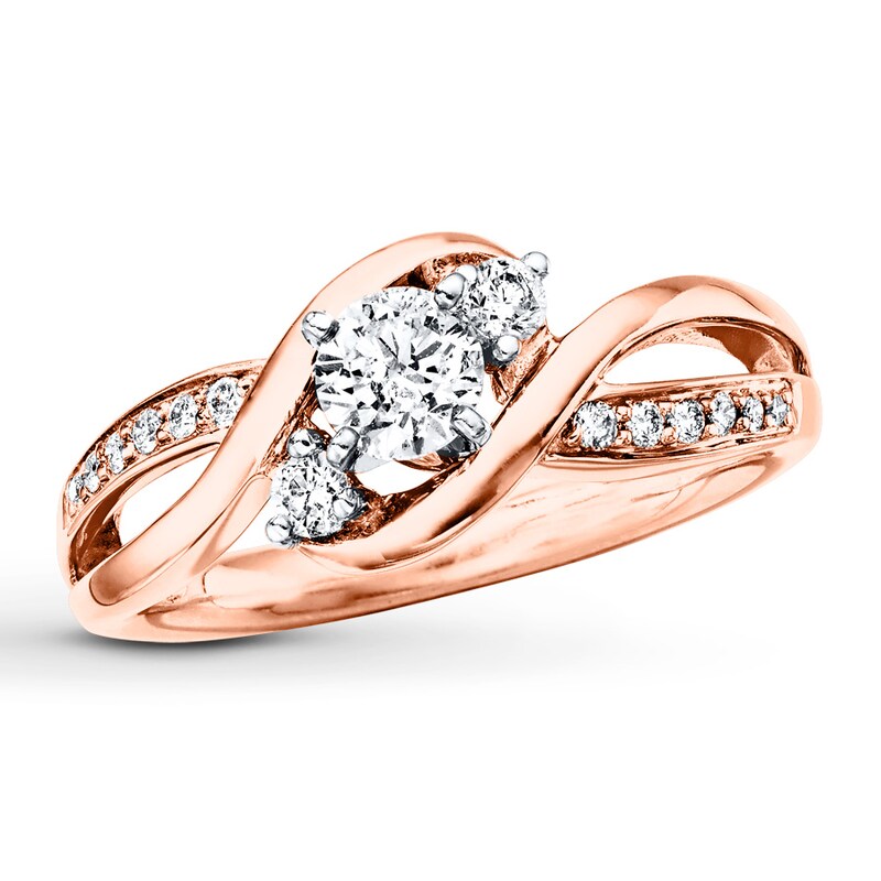 Main Image 1 of Previously Owned Three-Stone Engagement Ring 3/8 ct tw Round-cut Diamonds 14K Rose Gold