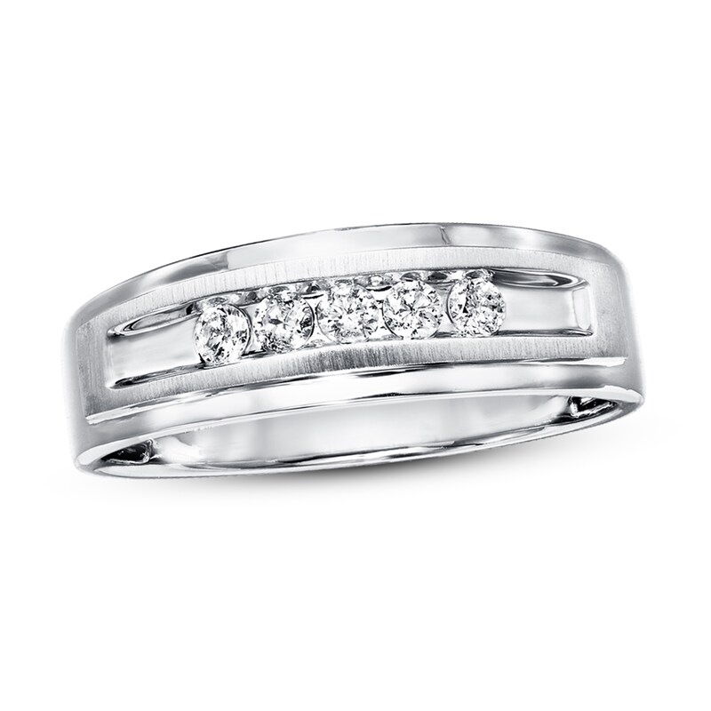 Main Image 1 of Previously Owned Men's Diamond Wedding Band 1/4 ct tw Round-cut 10K White Gold