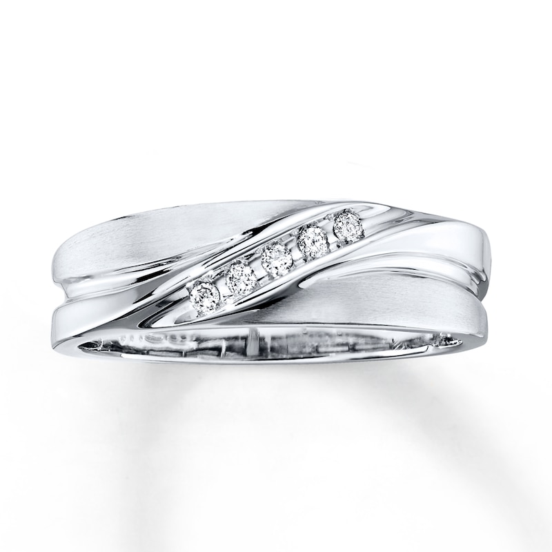 Main Image 1 of Previously Owned Men's Diamond Wedding Band 1/15 ct tw Round-cut 10K White Gold