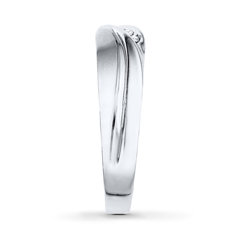Main Image 3 of Previously Owned Men's Diamond Wedding Band 1/15 ct tw Round-cut 10K White Gold