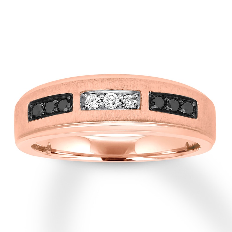 Previously Owned Men's Black & White Diamond Wedding Band 1/4 ct tw Round-cut 10K Rose Gold