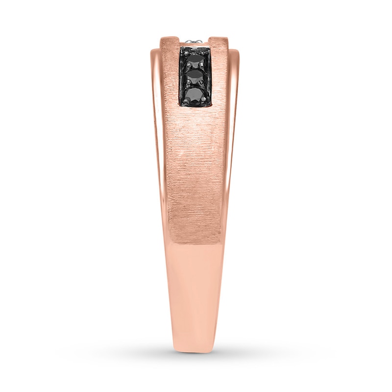 Previously Owned Men's Black & White Diamond Wedding Band 1/4 ct tw Round-cut 10K Rose Gold