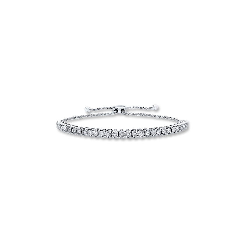 Main Image 1 of Previously Owned Diamond Bolo Bracelet 1 ct tw Round-cut 14K White Gold 9.5&quot;