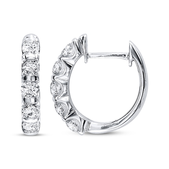 Previously Owned Diamond Hoop Earrings 1 ct tw Round-cut 14K White Gold