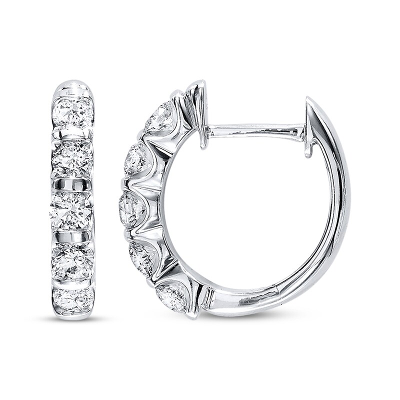 Main Image 1 of Previously Owned Diamond Hoop Earrings 1 ct tw Round-cut 14K White Gold