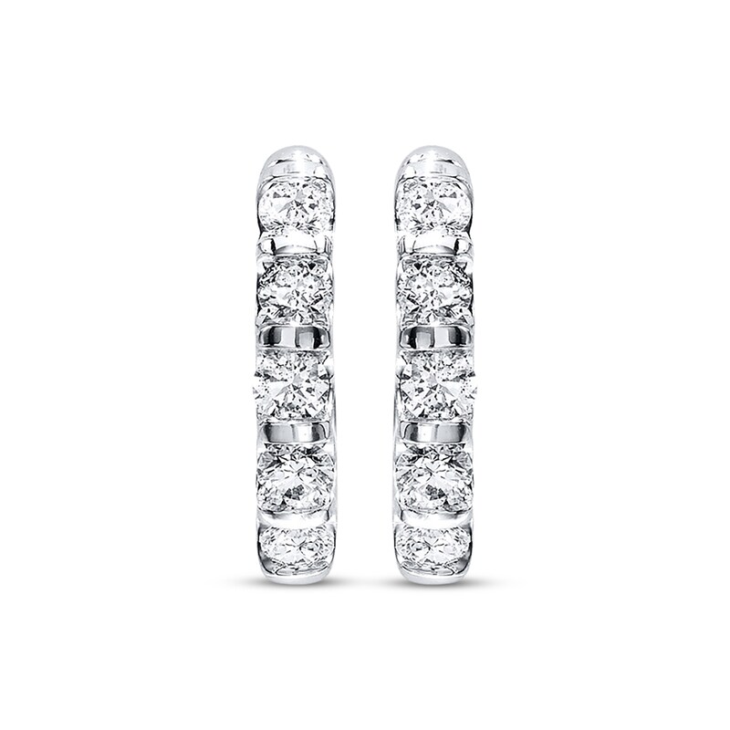 Main Image 2 of Previously Owned Diamond Hoop Earrings 1 ct tw Round-cut 14K White Gold