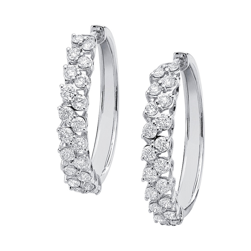 Main Image 1 of Previously Owned Diamond Hoop Earrings 1 ct tw Round-cut 10K White Gold