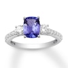 Thumbnail Image 1 of Previously Owned Tanzanite Three-Stone Ring 1/2 ct tw Round-cut Diamonds 14K White Gold