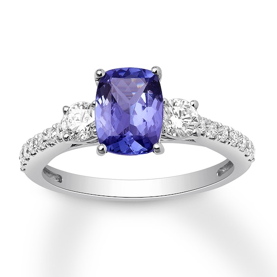 Previously Owned Tanzanite Three-Stone Ring 1/2 ct tw Round-cut Diamonds 14K White Gold
