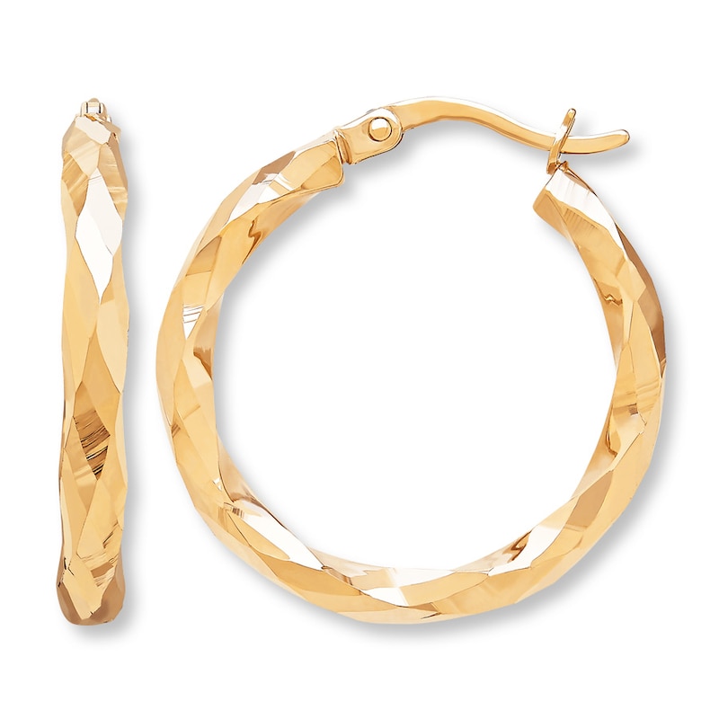 Previously Owned Faceted Hoop Earrings 10K Yellow Gold