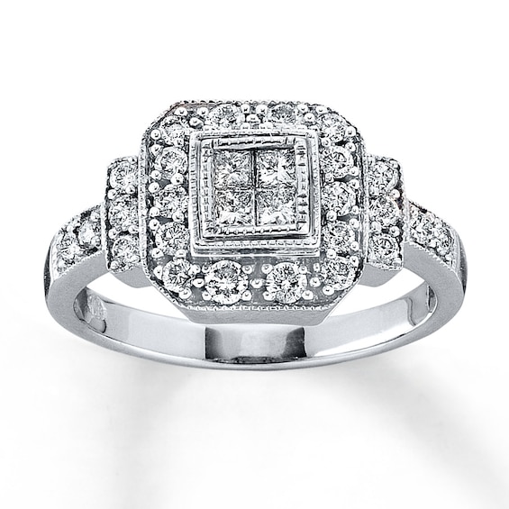Previously Owned Diamond Ring 5/8 ct tw Princess-Cut 14K White Gold Size 10.5