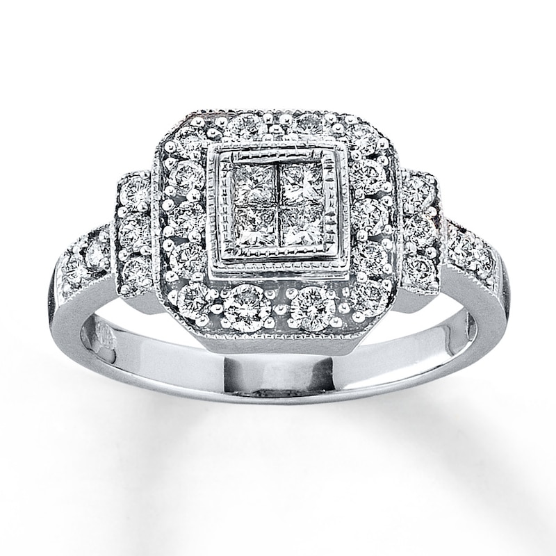Main Image 1 of Previously Owned Diamond Ring 5/8 ct tw Princess-Cut 14K White Gold Size 10.5