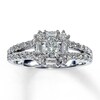 Thumbnail Image 1 of Previously Owned Diamond Engagement Ring 1 ct tw Round & Baguette-cut 14K White Gold Size 3.25
