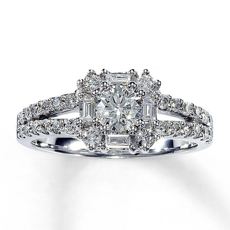 Main Image 1 of Previously Owned Diamond Engagement Ring 1 ct tw Round & Baguette-cut 14K White Gold Size 3.25