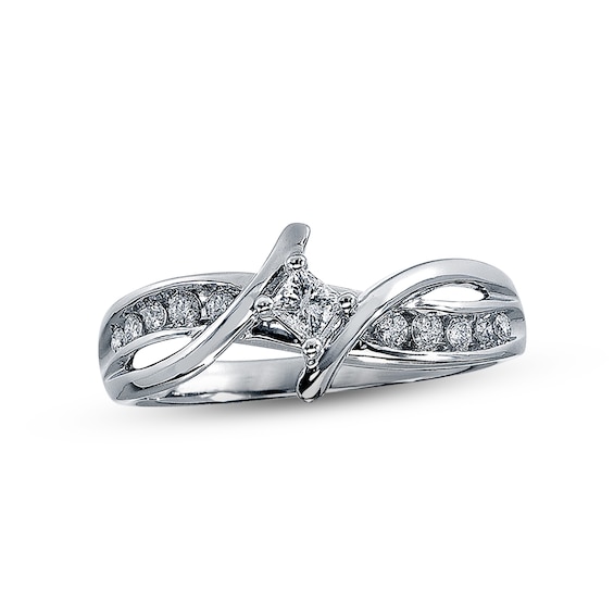 Previously Owned Diamond Promise Ring 1/4 ct tw Princess & Round-cut 10K White Gold Size 4