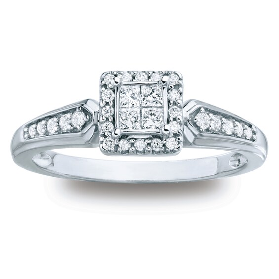 Previously Owned Diamond Engagement Ring 1/4 ct tw Princess & Round-cut 10K White Gold Size 10