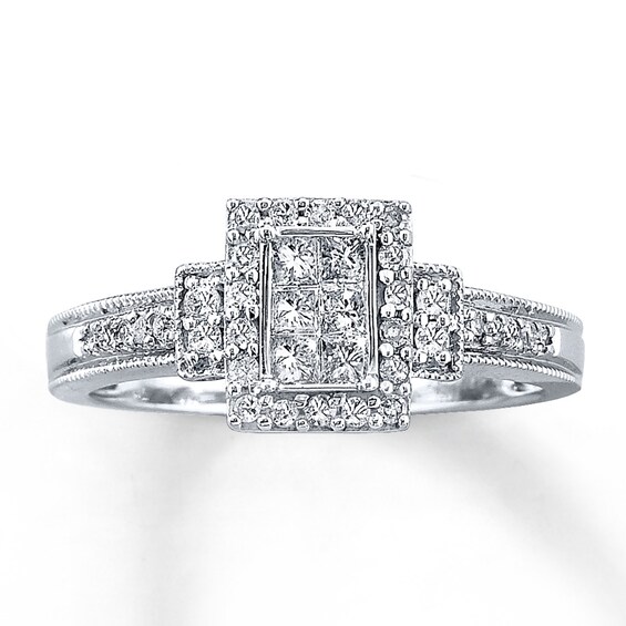 Previously Owned Diamond Ring 3/8 ct tw Princess & Round-cut 10K White Gold Size