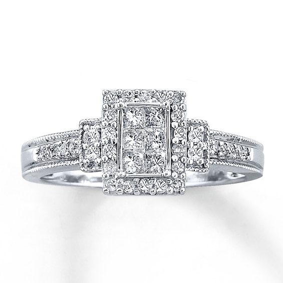 Previously Owned Diamond Ring 3/8 ct tw Princess & Round-cut 10K White Gold Size