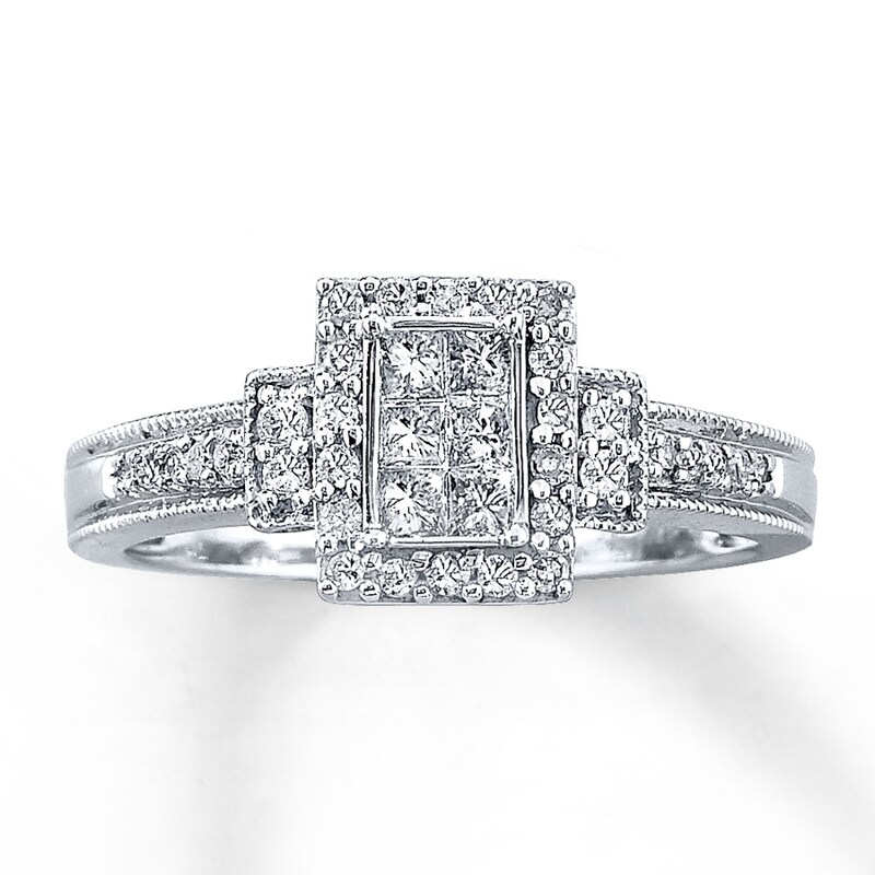 Main Image 1 of Previously Owned Diamond Ring 3/8 ct tw Princess & Round-cut 10K White Gold - Size 9.25