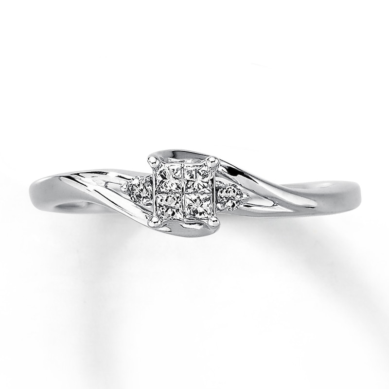 Main Image 1 of Previously Owned Diamond Ring 1/8 ct tw Princess-cut 10K White Gold - Size 10.25