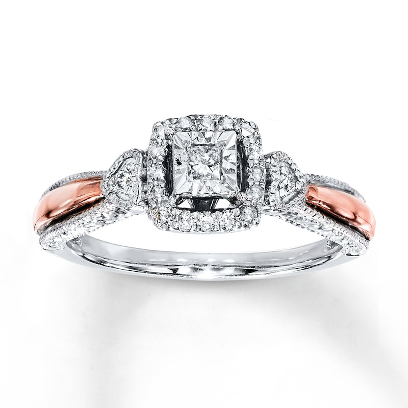 Main Image 1 of Previously Owned Diamond Promise Ring 1/6 ct tw Princess-cut Sterling Silver & 10K Rose Gold - Size 9.75