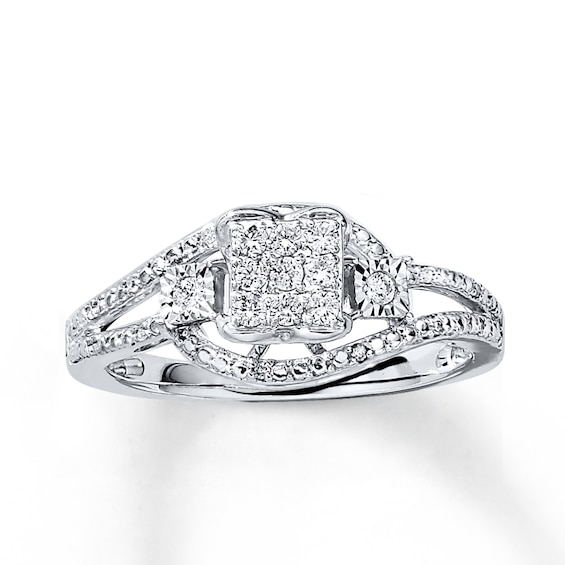 Previously Owned Diamond Ring 1/5 ct tw Round-cut 10K White Gold Size 4