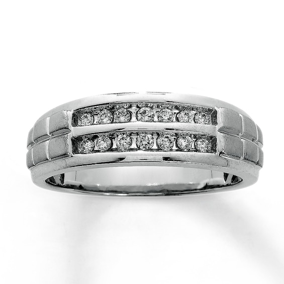 Previously Owned Men's Wedding Band 1/4 ct tw Round-cut Diamonds 10K White Gold Size 7.75