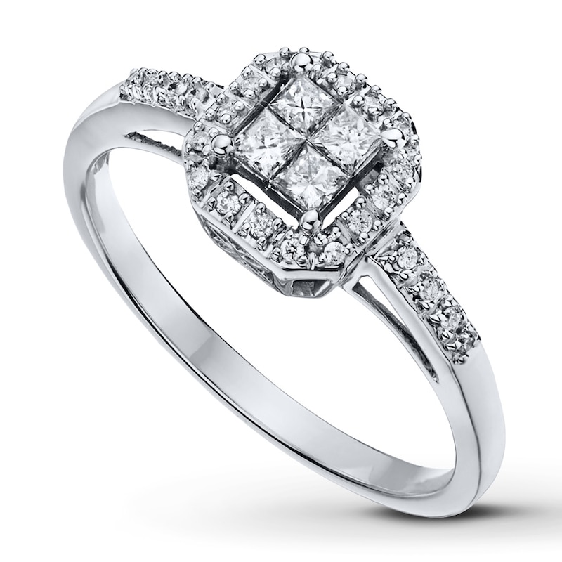 Main Image 1 of Previously Owned Diamond Ring 1/4 ct tw Princess & Round-cut 10K White Gold - Size 9