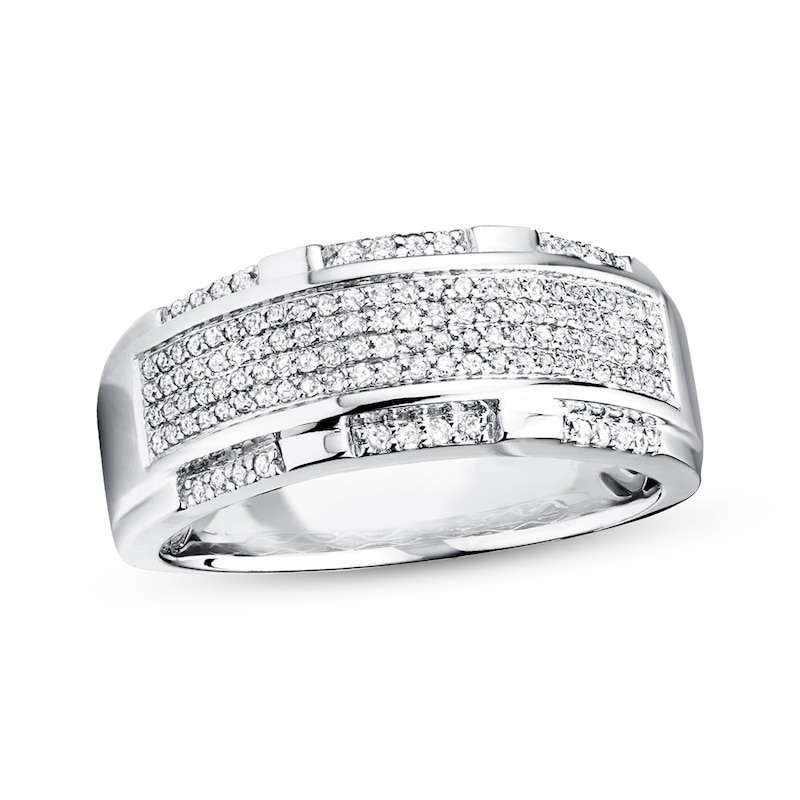 Main Image 1 of Previously Owned Men's Band 1/2 ct tw Round-cut Diamonds 10K White Gold - Size 13.25