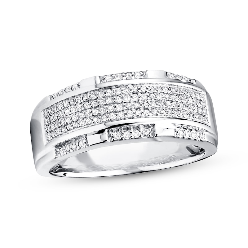 Main Image 1 of Previously Owned Men's Band 1/2 ct tw Round-cut Diamonds 10K White Gold - Size 6.75