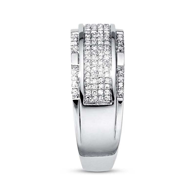 Main Image 3 of Previously Owned Men's Band 1/2 ct tw Round-cut Diamonds 10K White Gold - Size 6.75