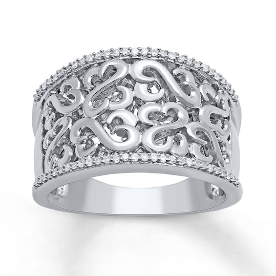 Previously Owned Open Hearts Ring 1/6 ct tw Round-cut Diamonds Sterling Silver Size 10.75