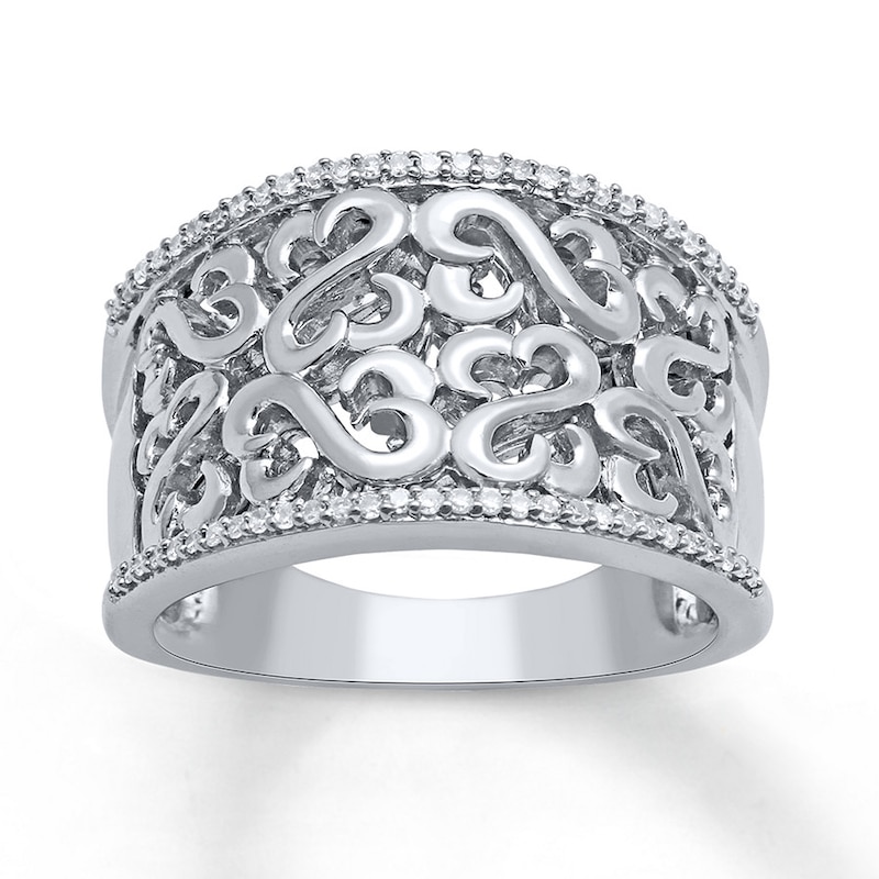 Main Image 1 of Previously Owned Open Hearts Ring 1/6 ct tw Round-cut Diamonds Sterling Silver - Size 10.75