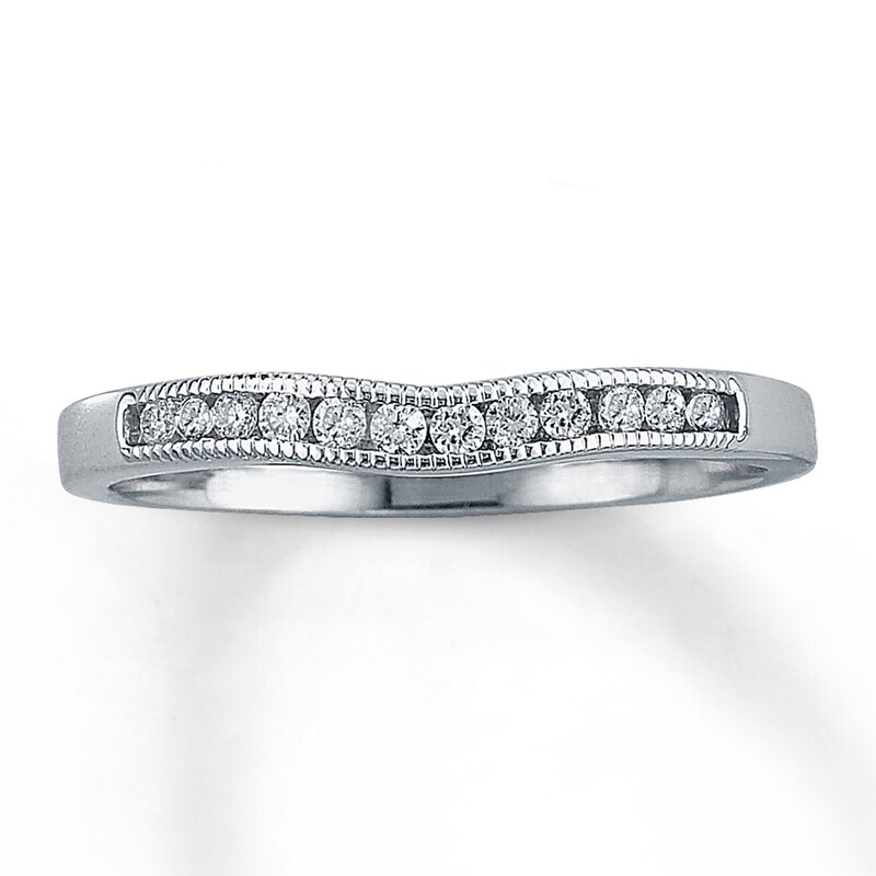Main Image 1 of Previously Owned Diamond Contour Ring 1/6 ct tw Round-cut 14K White Gold - Size 10