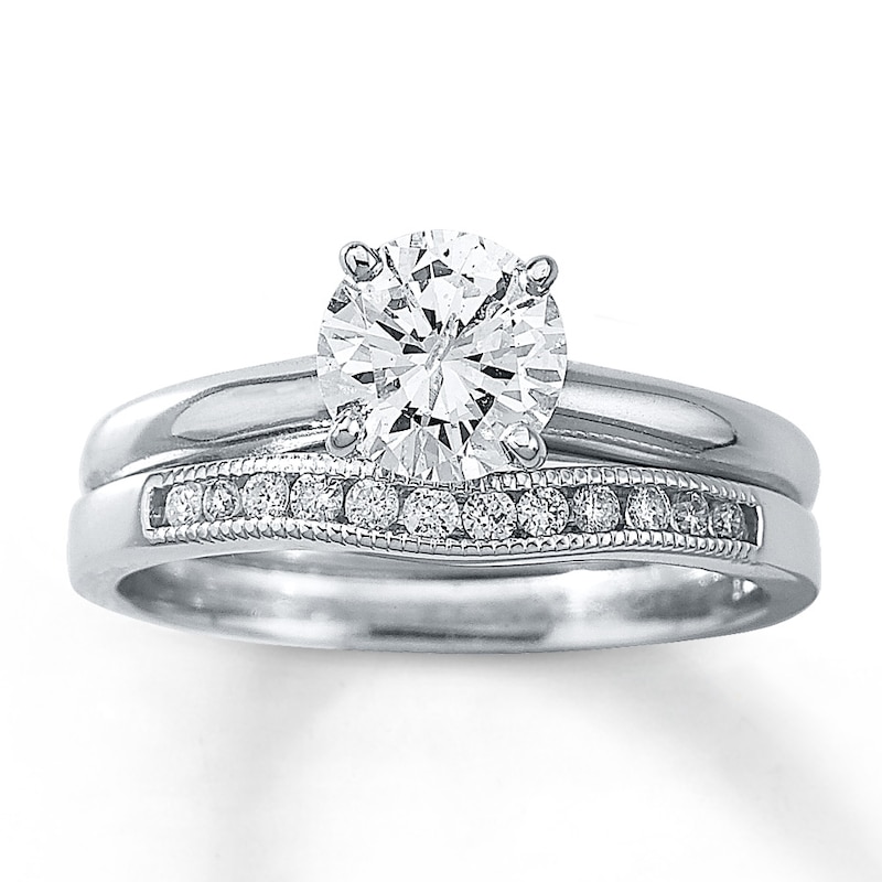 Main Image 3 of Previously Owned Diamond Contour Ring 1/6 ct tw Round-cut 14K White Gold - Size 10
