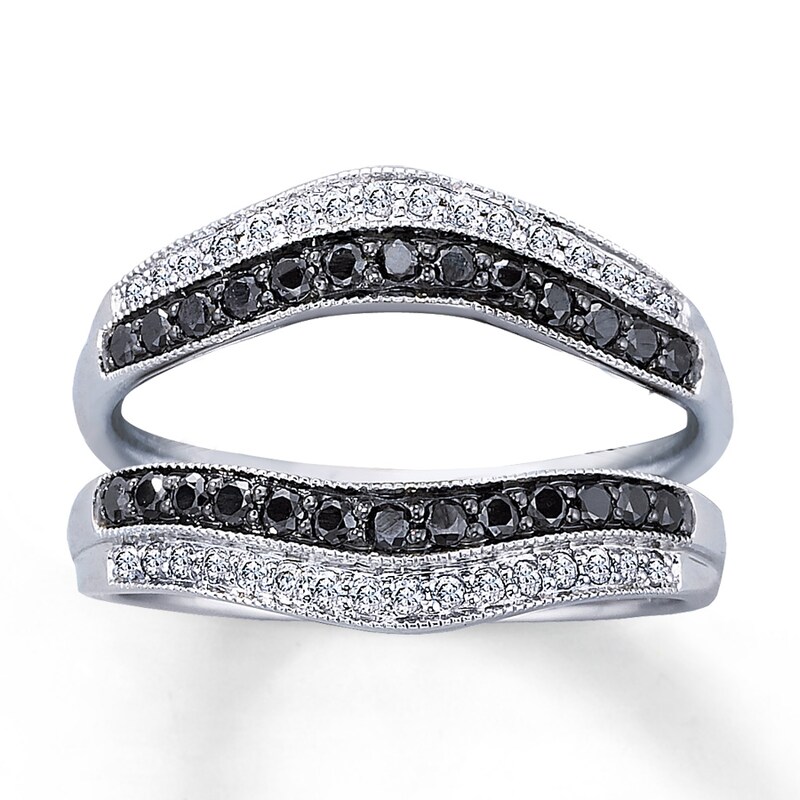 Main Image 1 of Previously Owned Diamond Enhancer Ring 1/2 ct tw Black & White Round-cut 14K White Gold Size 3.75