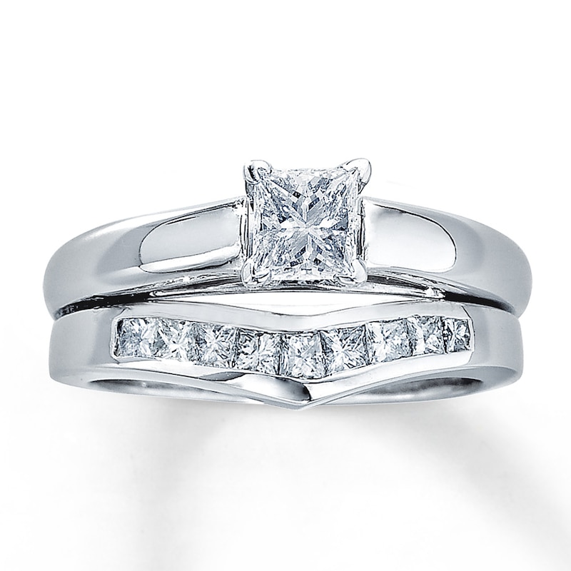 Main Image 4 of Previously Owned Diamond Enhancer Ring 3/8 ct tw Princess-Cut 14K White Gold Size 4