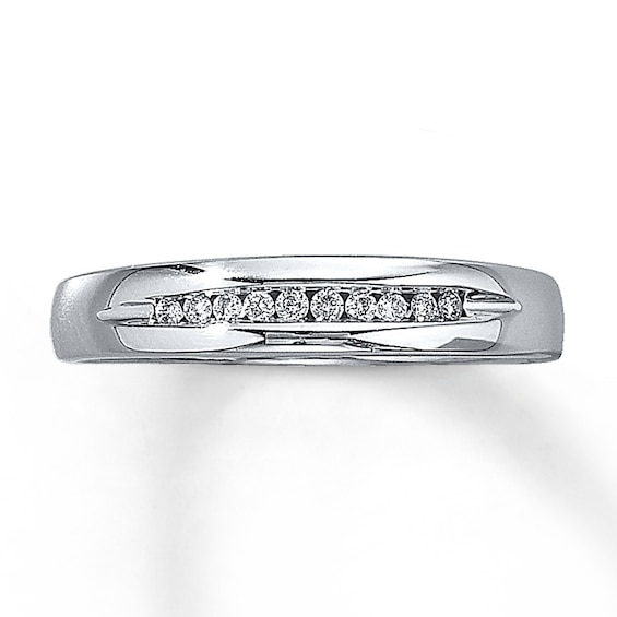 Previously Owned Men's Diamond Wedding Band 1/10 ct tw Round-cut 10K White Gold Size 6.75