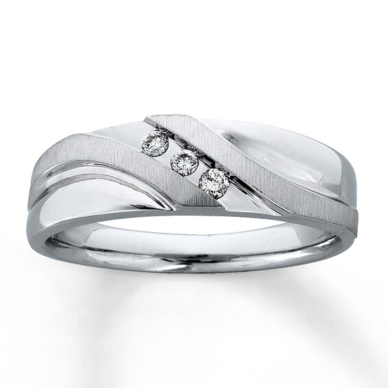 Previously Owned Men's Wedding Band 1/10 ct tw Diamonds Round-cut 10K White Gold Size 12.75