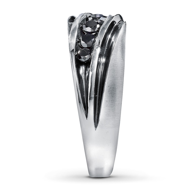 Previously Owned Men's Black Diamond Ring 3/4 ct tw Round-cut 10K White Gold - Size 7.5