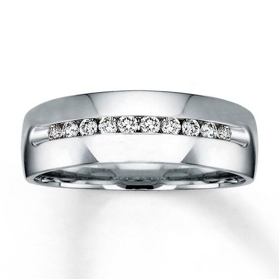 Previously Owned Men's Diamond Wedding Band 1/4 ct tw Round-cut 14K White Gold Size 7.5