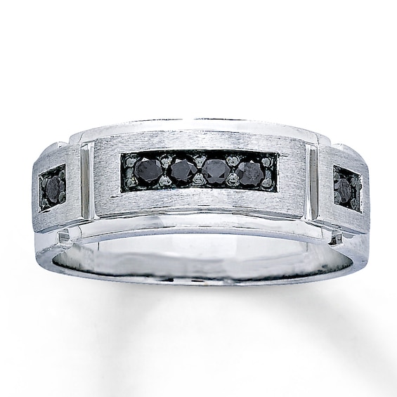Previously Owned Men's 6mm Wedding Ring 1/4 ct tw Round-cut Black Diamonds 10K White Gold Size 7.5