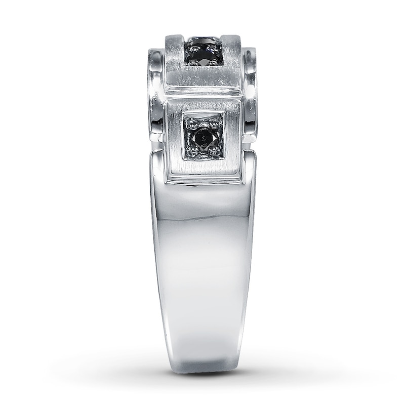 Main Image 3 of Previously Owned Men's 6mm Wedding Ring 1/4 ct tw Round-cut Black Diamonds 10K White Gold Size 7.5