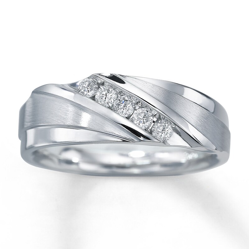Main Image 1 of Previously Owned Men's Diamond Band 1/4 ct tw Round-cut 10K White Gold - Size 12.25