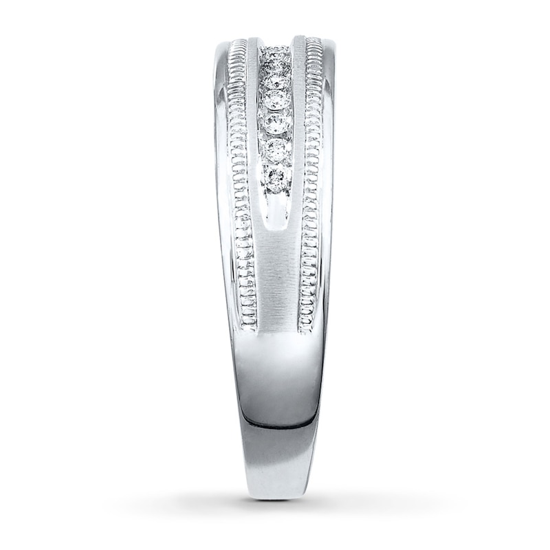 Main Image 3 of Previously Owned Men's Diamond Band 1/10 ct tw Round-cut 10K White Gold - Size 13